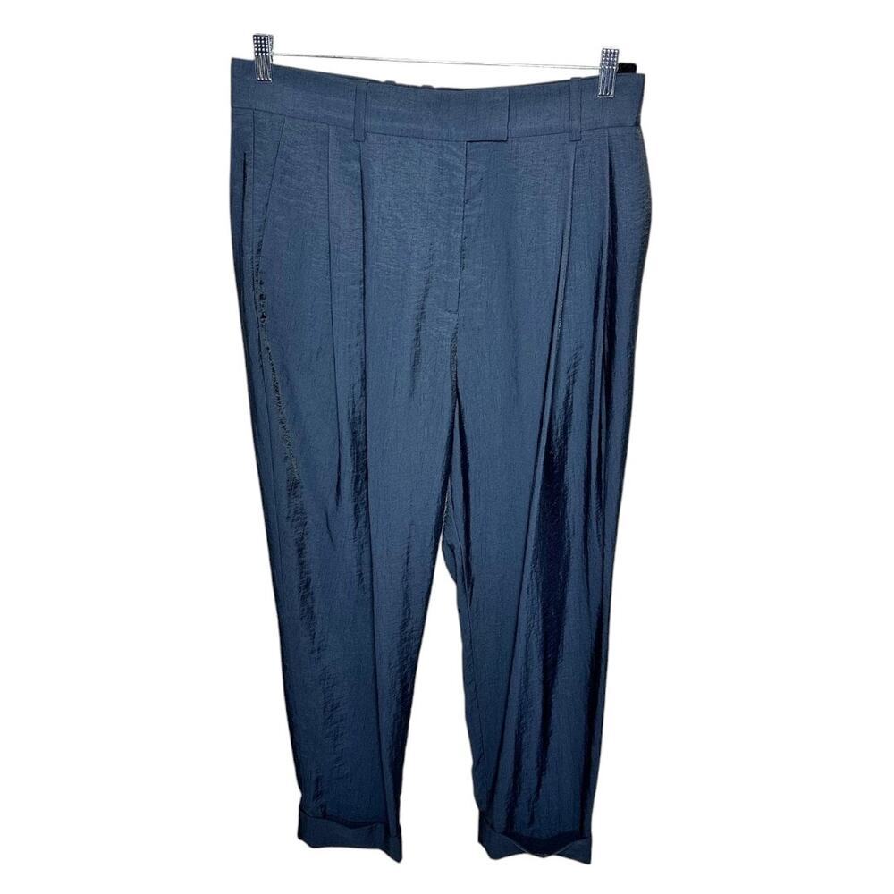 COS Womens High Rise Pleated Trousers Minimalist Chic Rolled Cuff Navy Blue 14